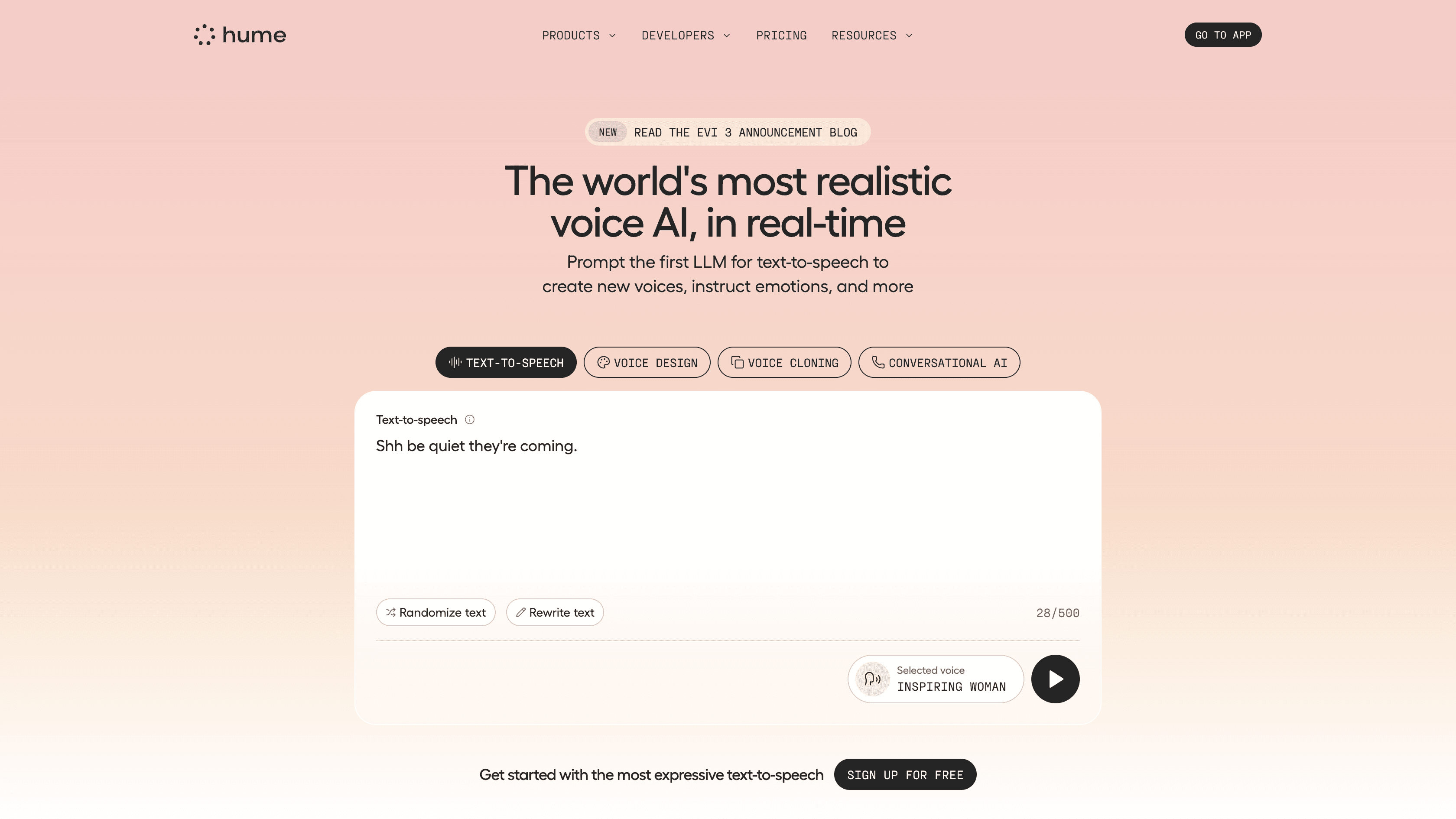 Screenshot of https://www.hume.ai/
